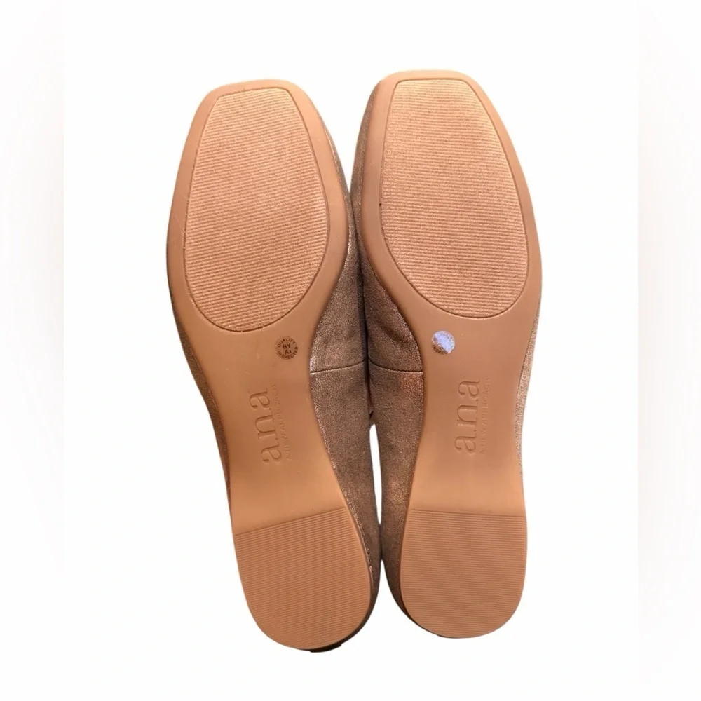 A N A Mercy 2 Balletcore Taupe Metallic Flats Elastic Criss-Cross Ankle Strap